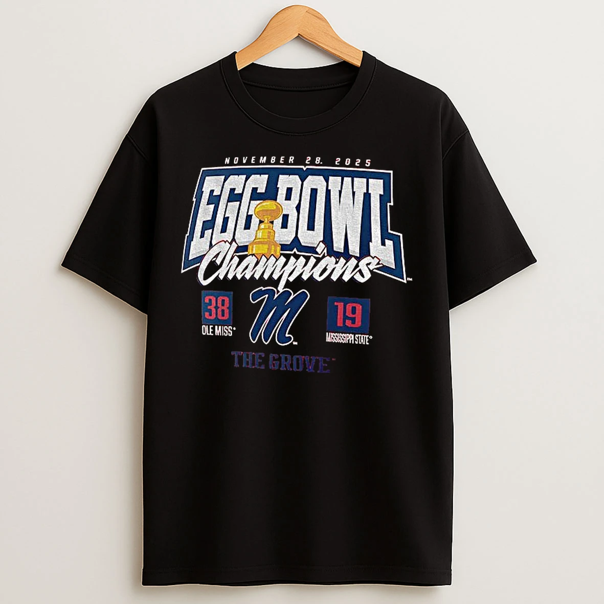 Classic Ole Miss Rebels 38 19 Mississippi State Bulldogs 2025 Egg Bowl Champions Score T Shirts