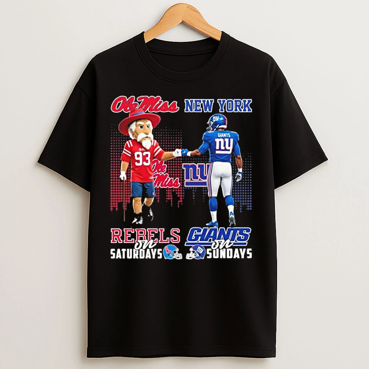 Classic Ole Miss Rebels And New York Giants Mascot On Saturdays And On Sundays T Shirts