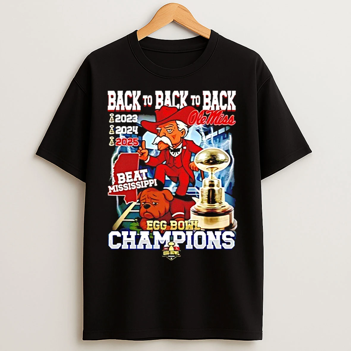 Classic Ole Miss Rebels Back To Back 2025 Egg Bowl 3 Times Champions T Shirts