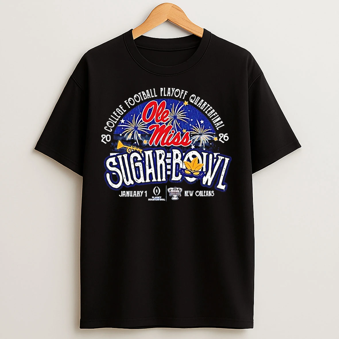 Classic Ole Miss Rebels College Football Playoff Quarterfinal 2026 Sugar Bowl Fireworks T Shirts
