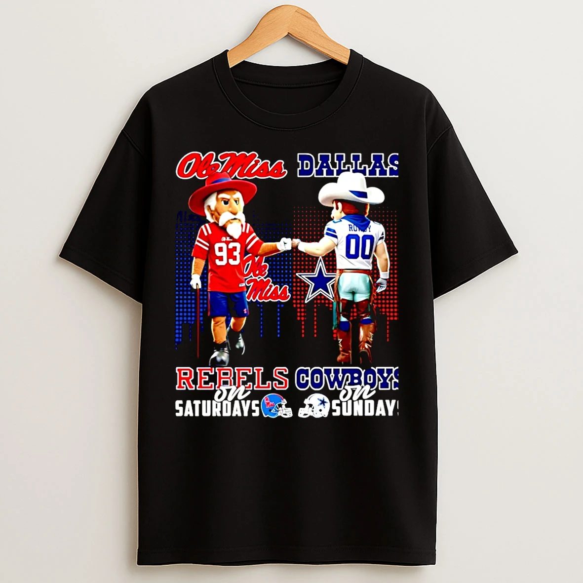 Classic Ole Miss Rebels On Saturdays Vs Dallas Cowboys On Sundays Mascot Skyline Christmas T Shirts