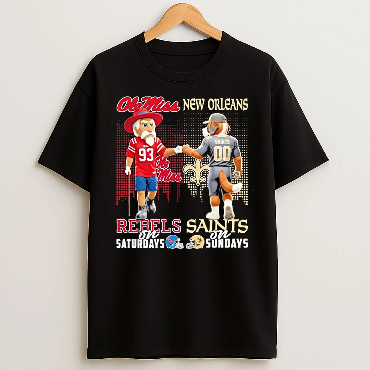 Classic Ole Miss Rebels On Saturdays X New Orleans Saints On Sundays Mascot T Shirts