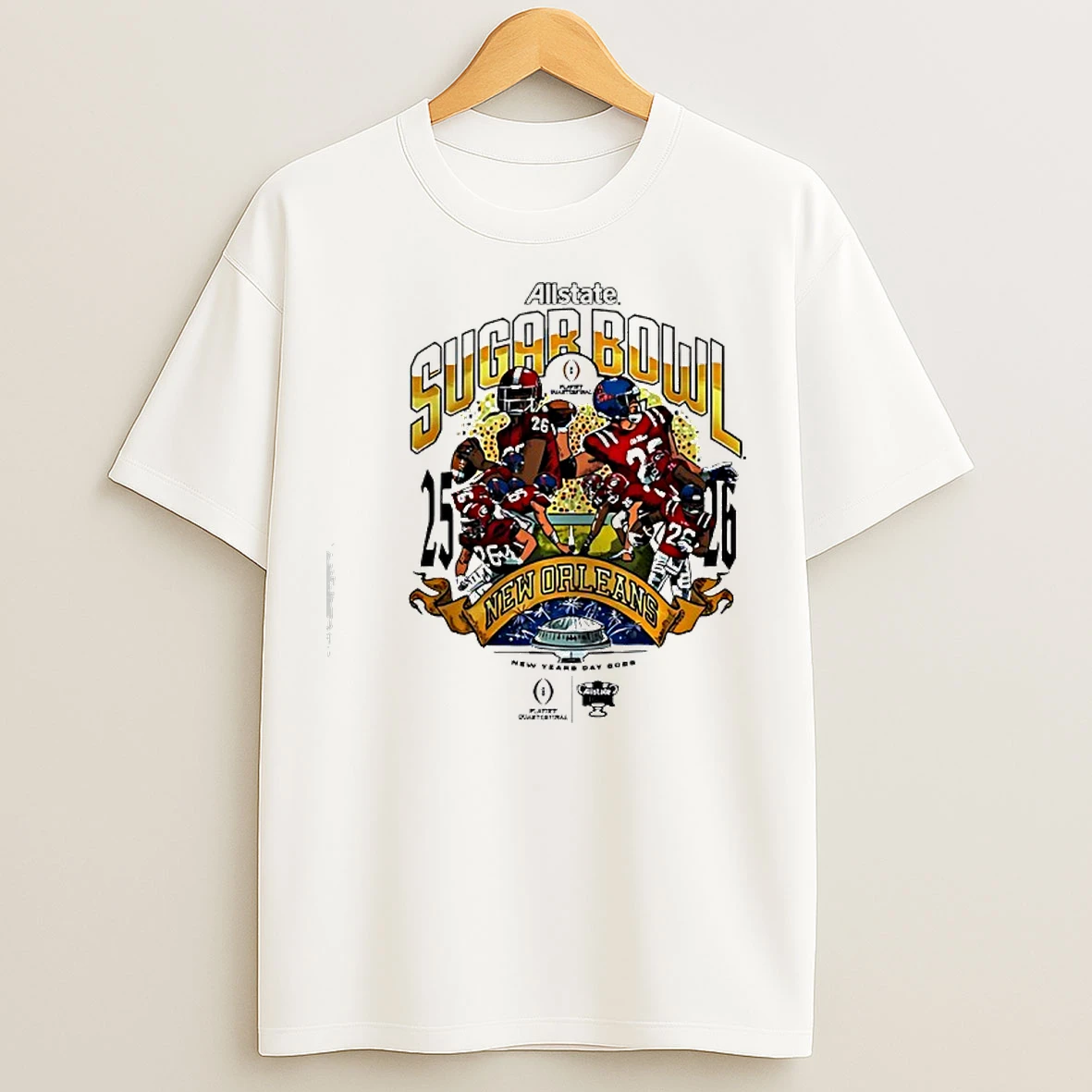 Classic Ole Miss Rebels Vs Georgia Bulldogs Cfp 2026 Allstate Sugar Bowl New Orleans Caricature T Shirts