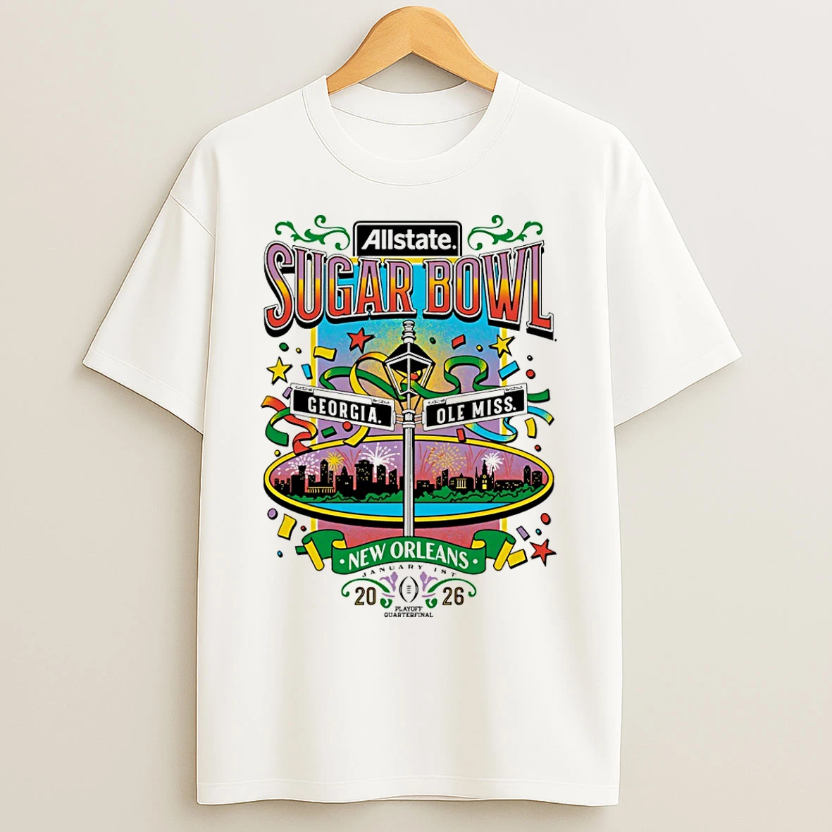 Classic Ole Miss Rebels Vs Georgia Bulldogs Cfp 2026 Sugar Bowl Bound Bourbon Street T Shirts