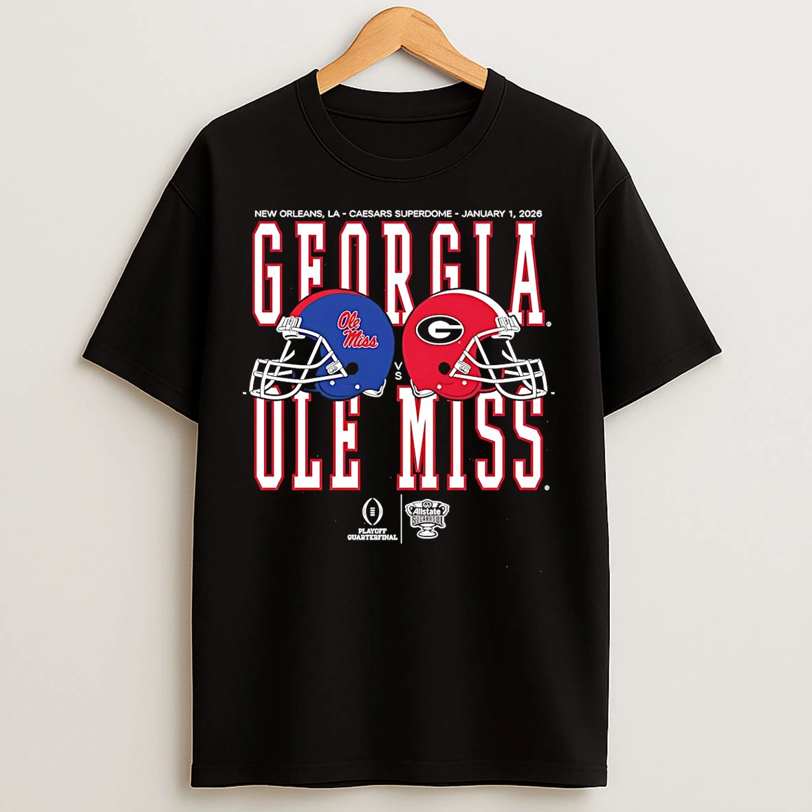 Classic Ole Miss Vs Georgia 2026 Allstate Sugar Bowl Helmet Matchup T Shirts
