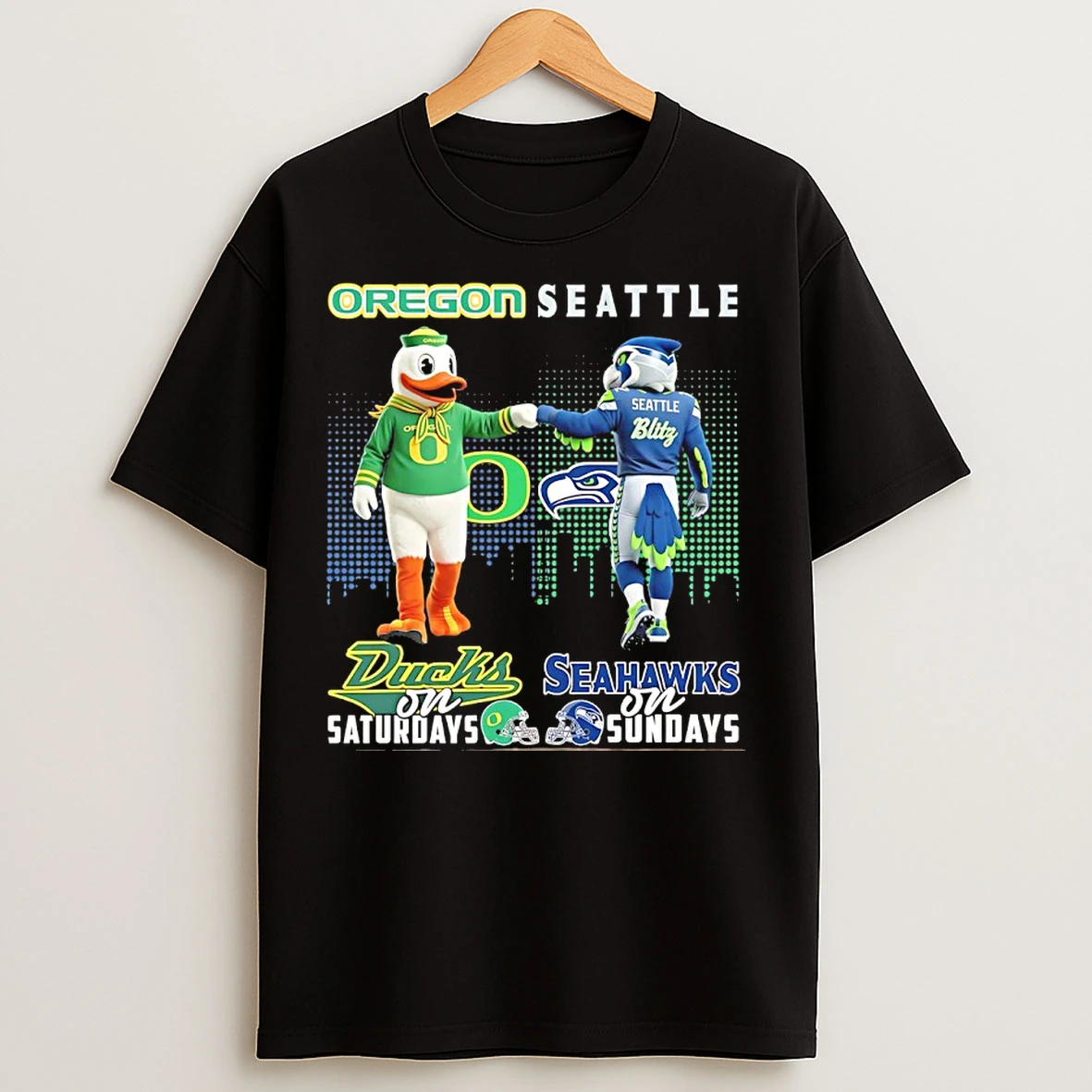 Classic Oregon Duck On Saturday And Seattle Seahawks On Sundays Skyline Mascot T Shirts