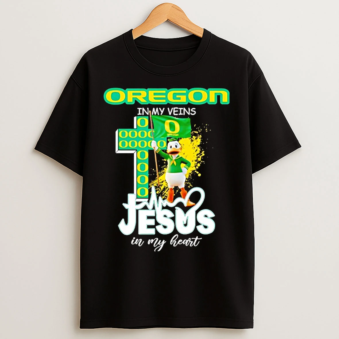 Classic Oregon Ducks In My Veins Jesus In My Heart Flag T Shirts