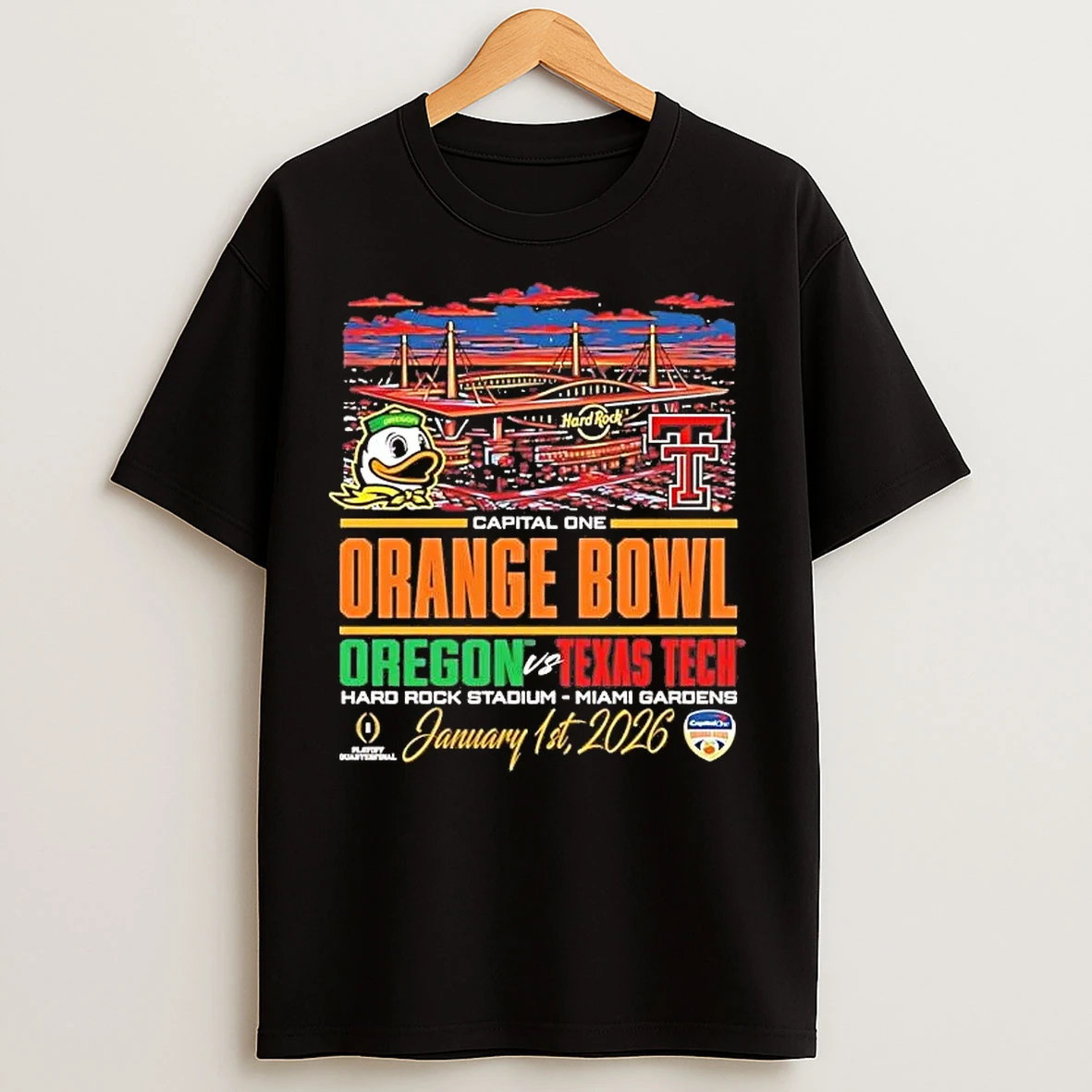 Classic Oregon Ducks Vs Texas Tech Red Raiders 2026 Orange Bowl Stadium T Shirts