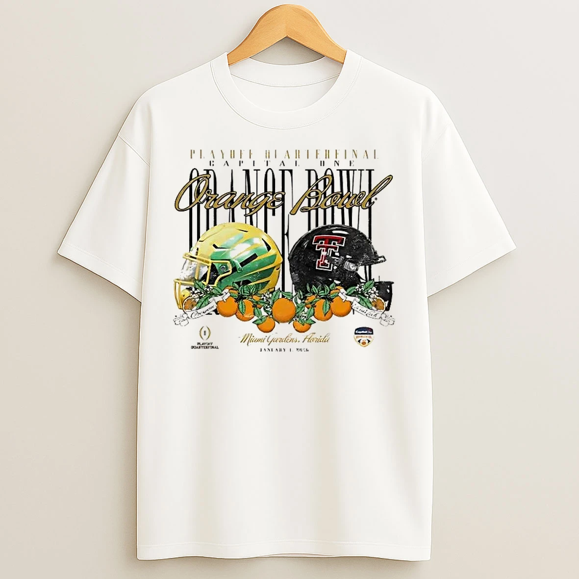 Classic Oregon Ducks Vs Texas Tech Red Raiders 2026 Orange Bowl Head To Head Matchup T Shirts