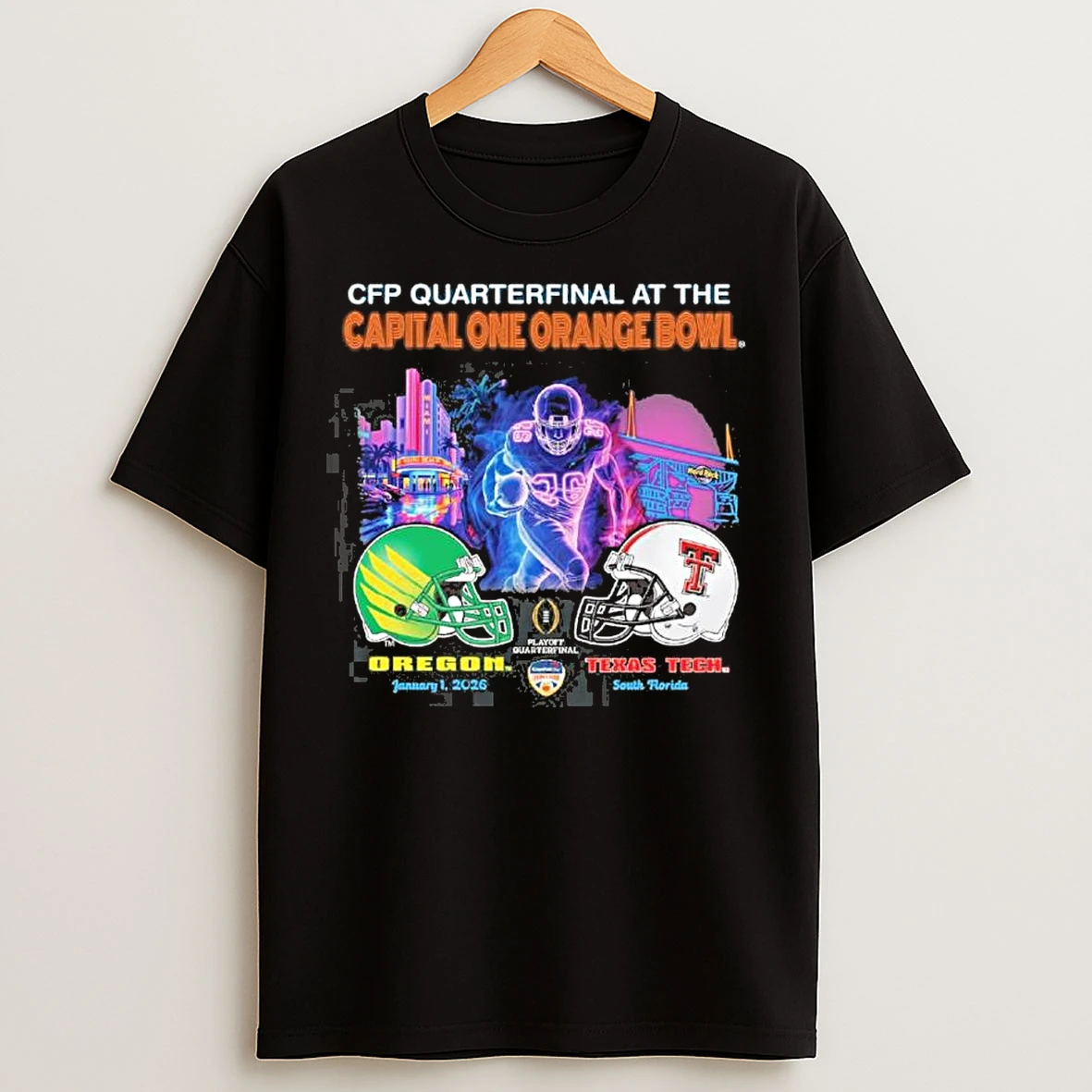 Classic Oregon Vs Texas Tech 2026 Cfp Orange Bowl Art Deco Game T Shirts