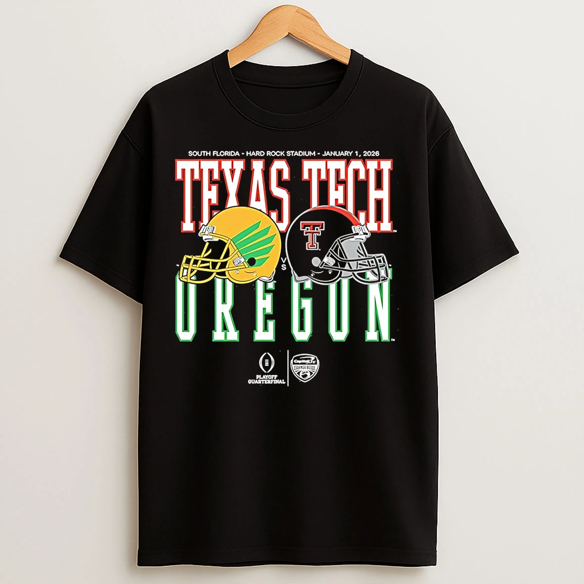 Classic Oregon Vs Texas Tech 2026 Capital One Orange Bowl Helmet Matchup T Shirts