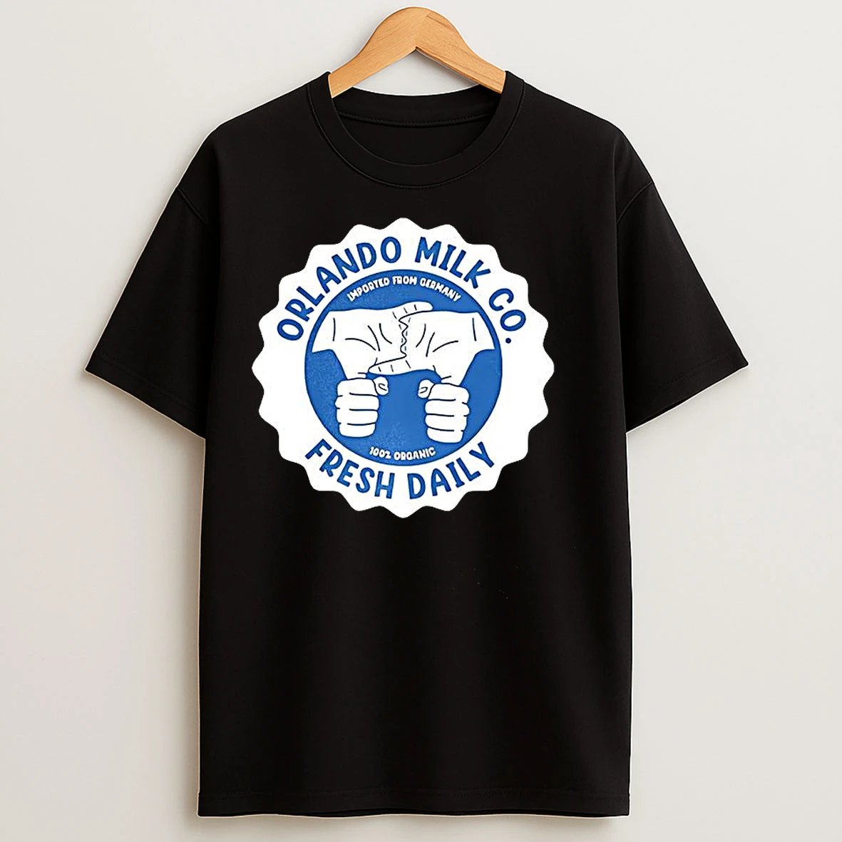 Classic Orlando Milk Co Fresh Daily Imported From Germany 100 Percent Organic Logo T Shirts