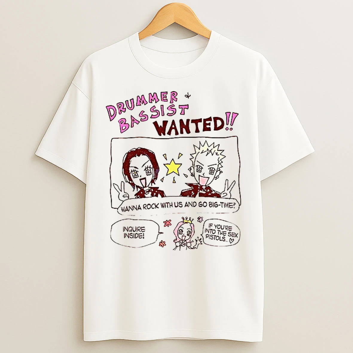 Classic Osaki Manga Drummer Bassist Wanted Wanna Rock With Us And Go Big Time Inquire Inside If Youre Into The Sex Pistols T Shirts