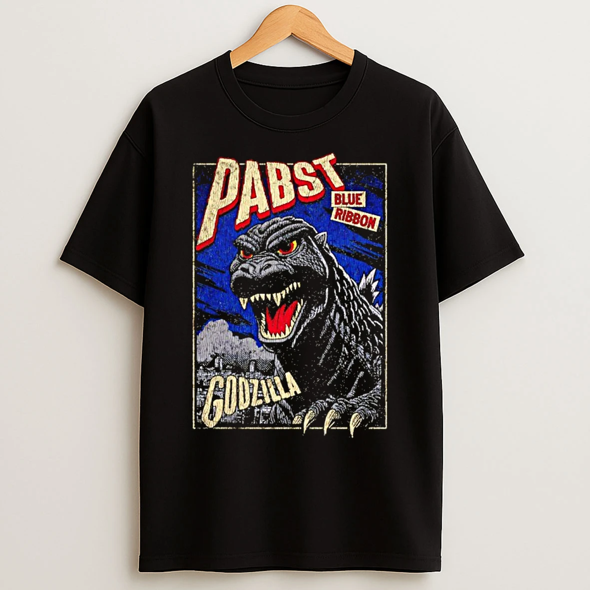 Classic Pabst Blue Ribbon Godzilla Clawed Ribbon Vintage T Shirts