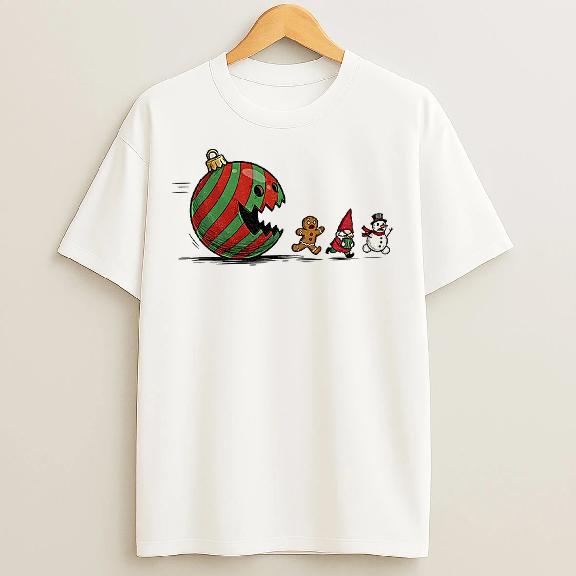 Classic Pac Man Gingerbread Gnome Snowman Santa Merry Christmas T Shirts