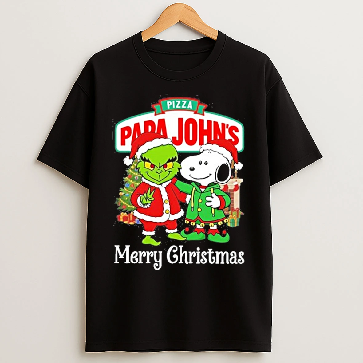 Classic Papa Johns Grinch X Santa Snoopy Merry Christmas T Shirts