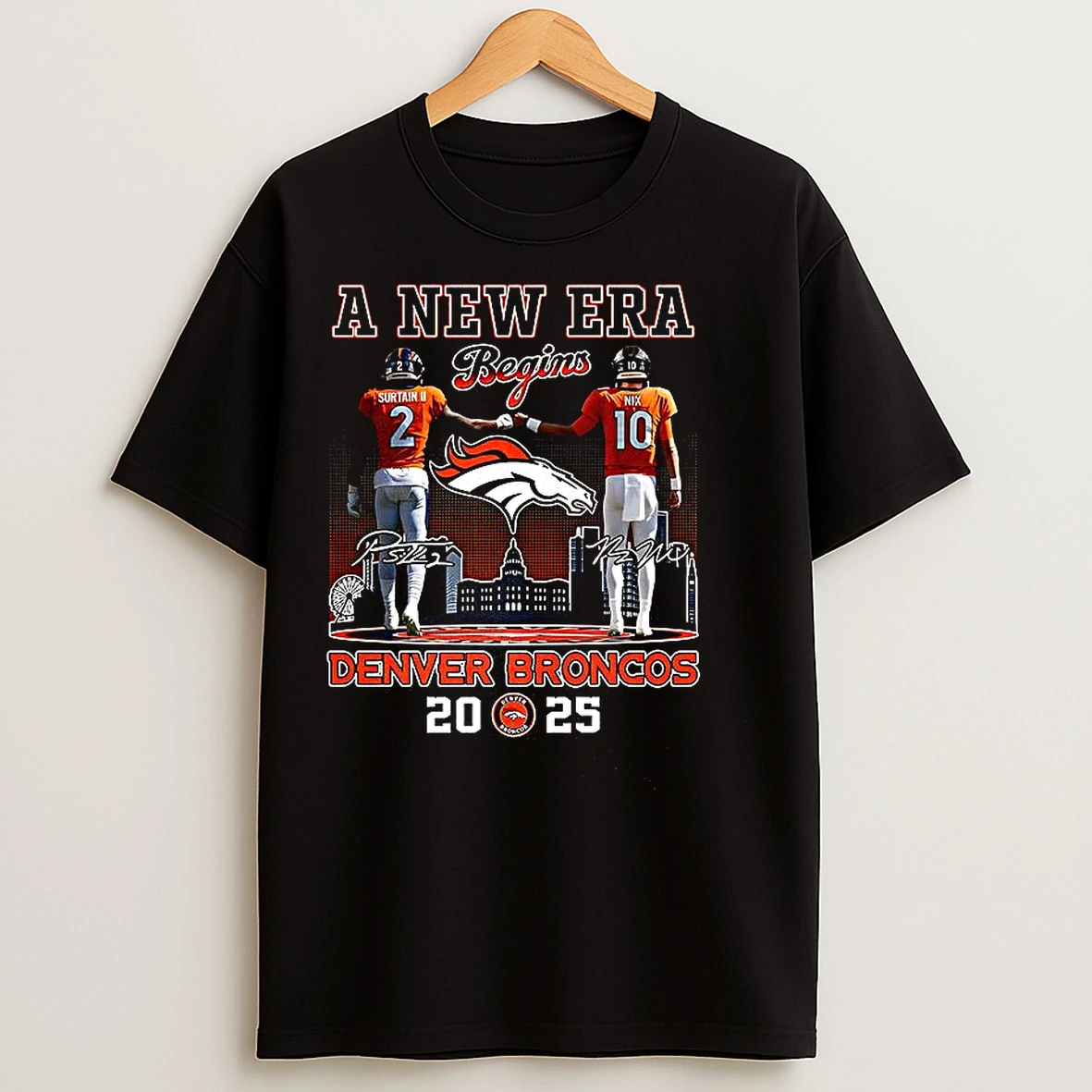Classic Patrick Surtain Ii And Bo Nix A New Era Begins Denver Broncos 2025 Signature T Shirts