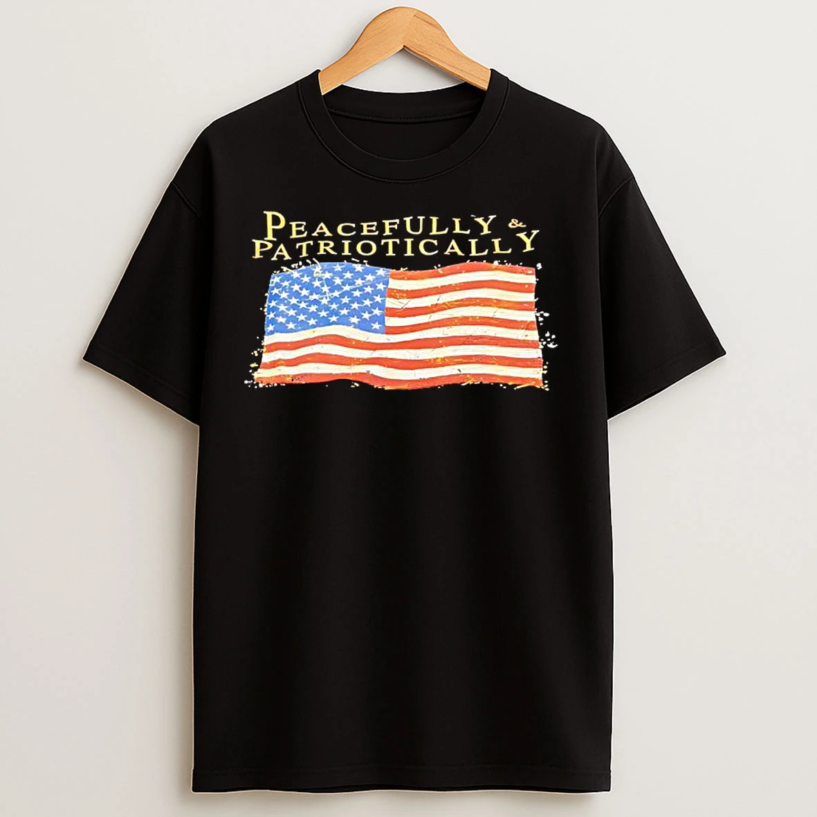 Classic Peacefully Patriotically American Flag Graphic T Shirts