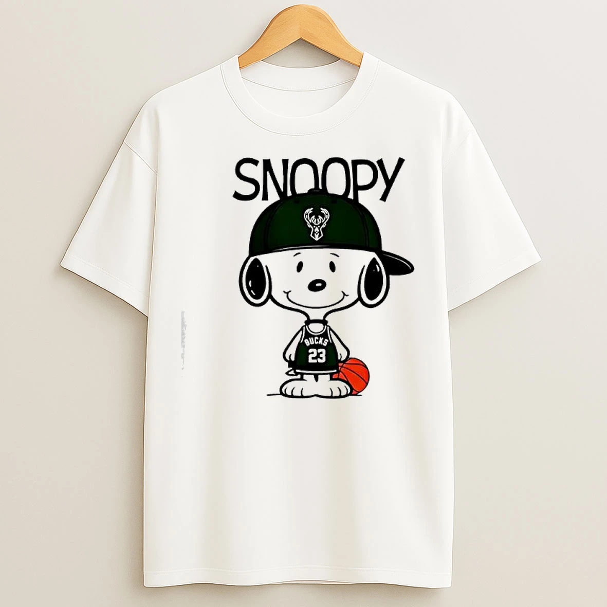 Classic Peanut Game Snoopy In Milwaukee Bucks T Shirts