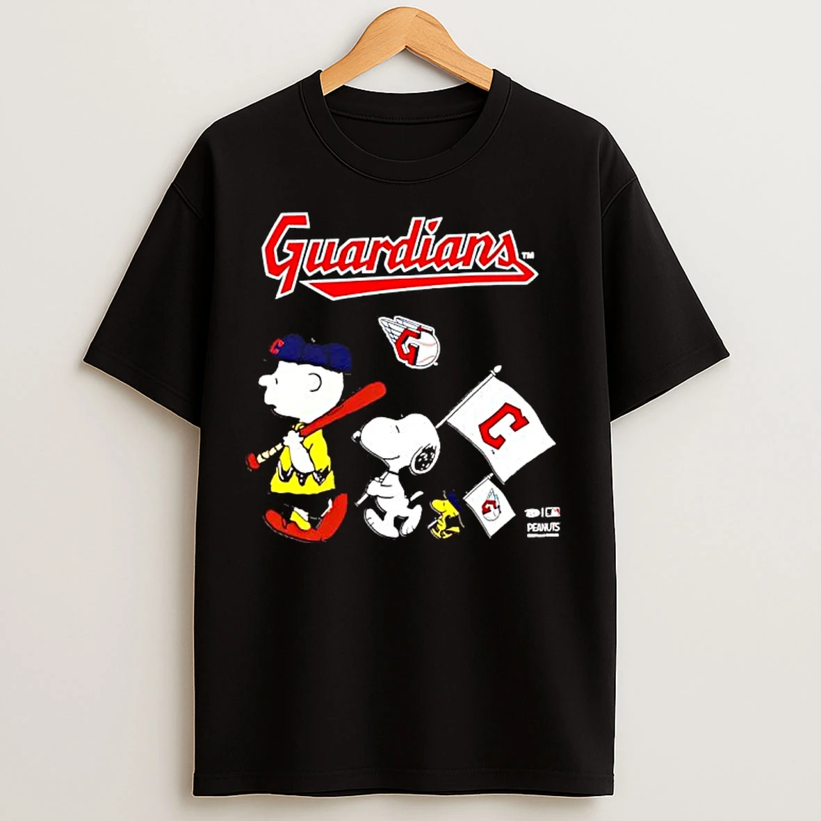 Classic Peanuts Chracters Flag With Cleveland Guardians T Shirts