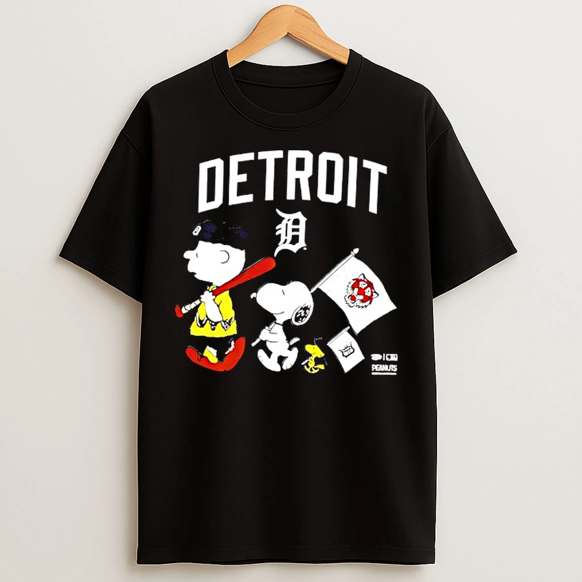 Classic Peanuts Chracters Flag With Detroit Tigers T Shirts