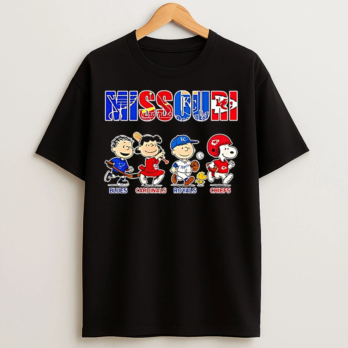 Classic Peanuts Missouri Sports Teams X Blues Cardinals Royals And Chiefs T Shirts