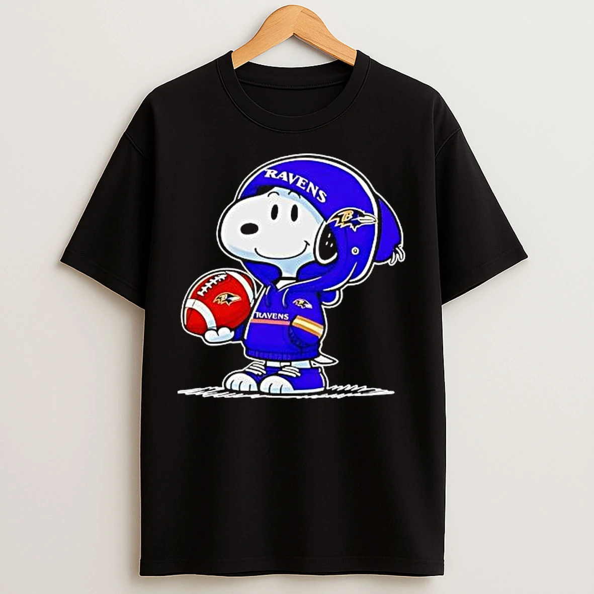 Classic Peanuts Snoopy Wearing Baltimore Ravens And Smiling At Fans T Shirts