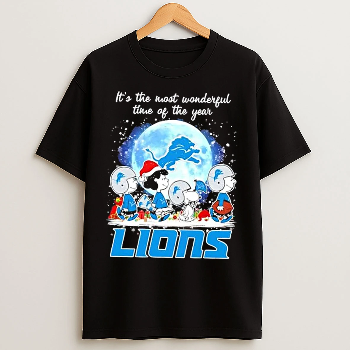 Classic Peanuts Snoopy And Friends Its The Most Wonderful Time Of The Year Detroit Lions Christmas T Shirts