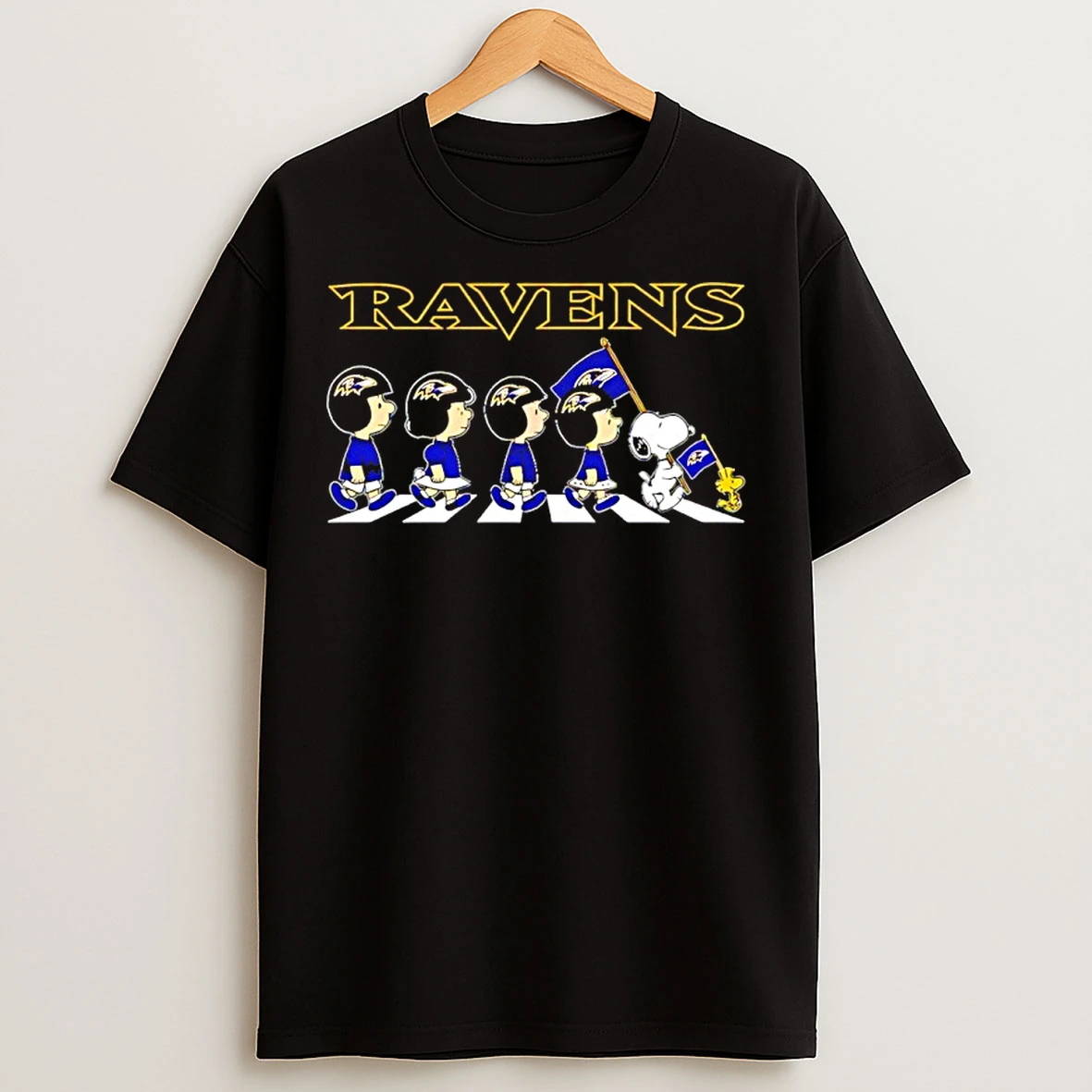 Classic Peanuts X Baltimore Ravens Football Flag Walking T Shirts