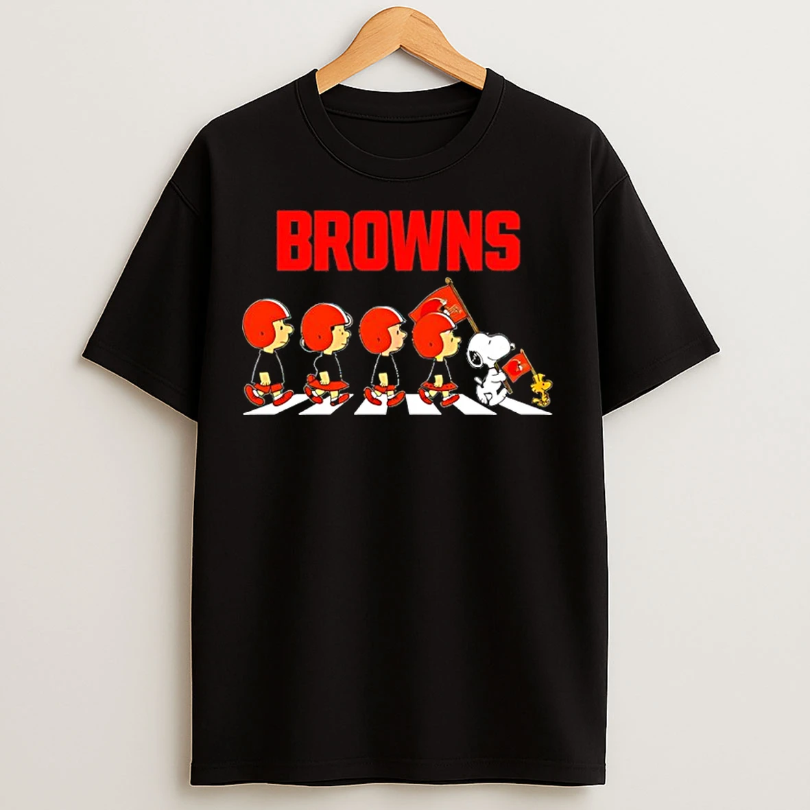 Classic Peanuts X Cleveland Browns Football Flag Walking T Shirts