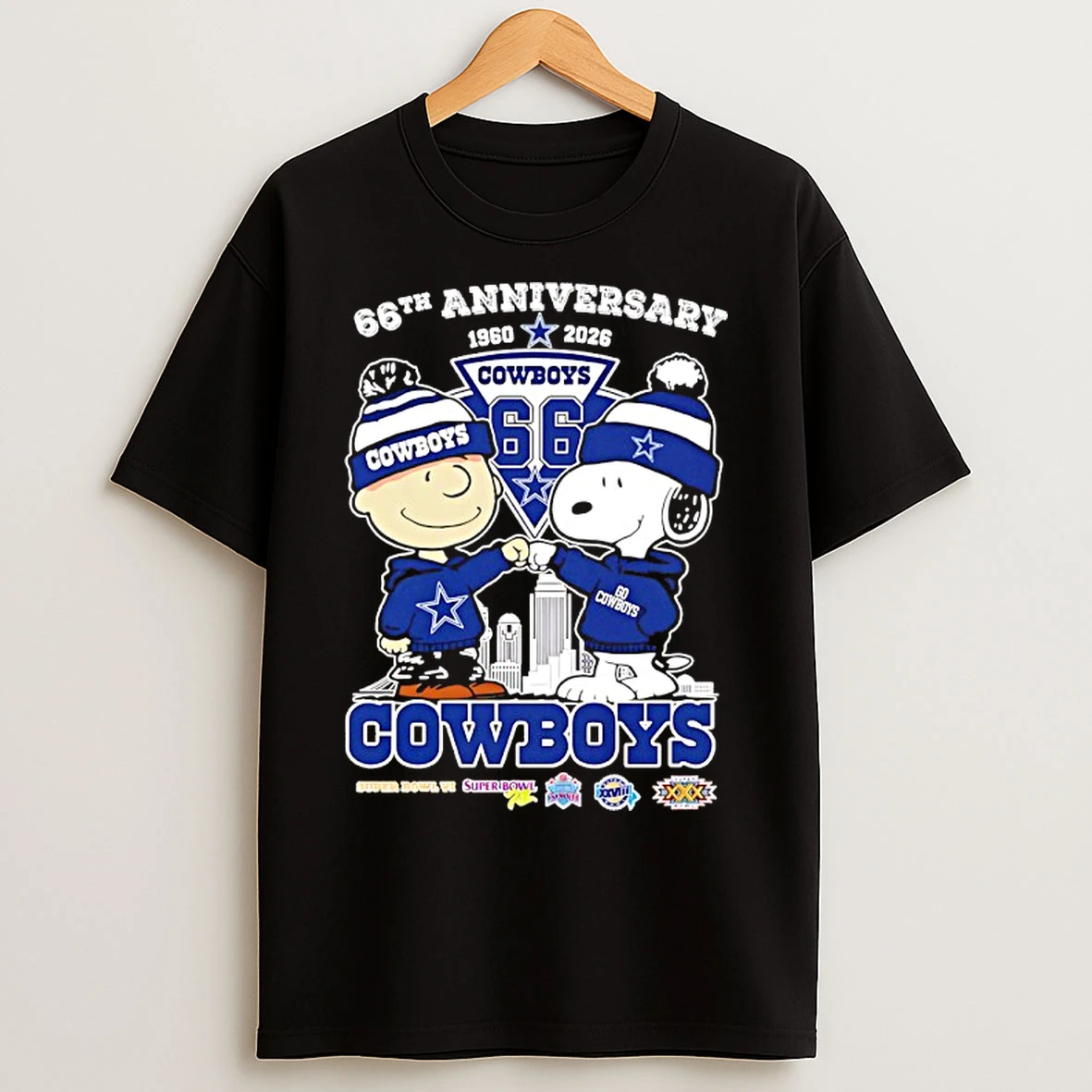 Classic Peanuts X Dallas Cowboys 1960 2026 66th Anniversary 5x Super Bowl T Shirts