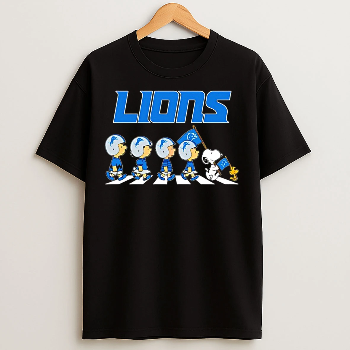 Classic Peanuts X Detroit Lions Football Flag Walking T Shirts