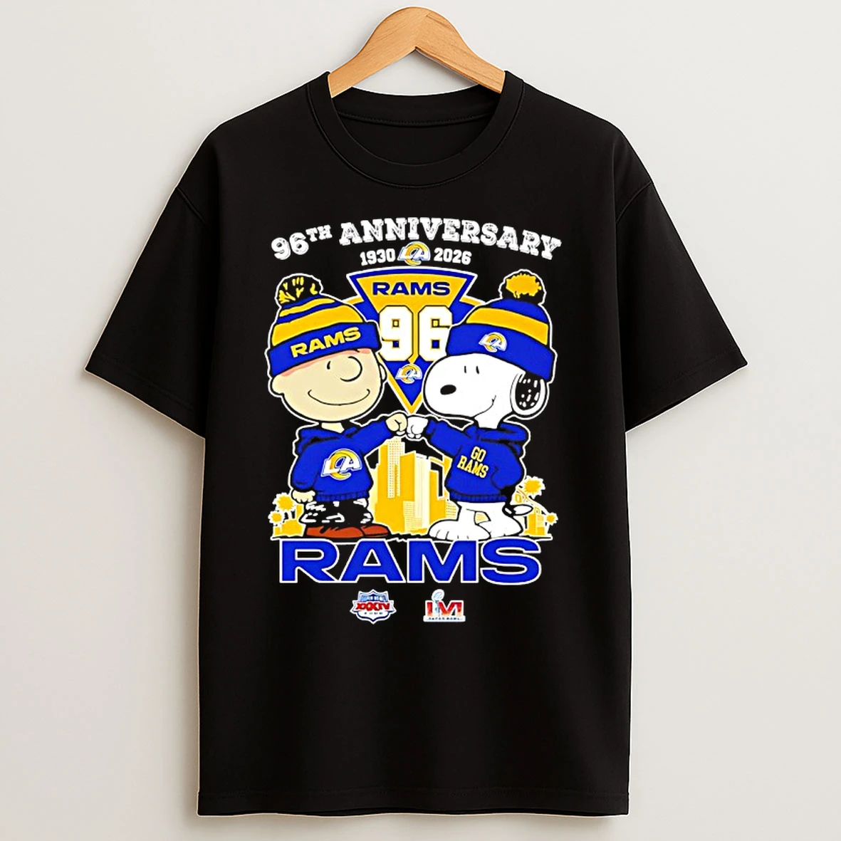 Classic Peanuts X Los Angeles Rams 1930 2026 96th Anniversary 2x Super Bowl Champions T Shirts