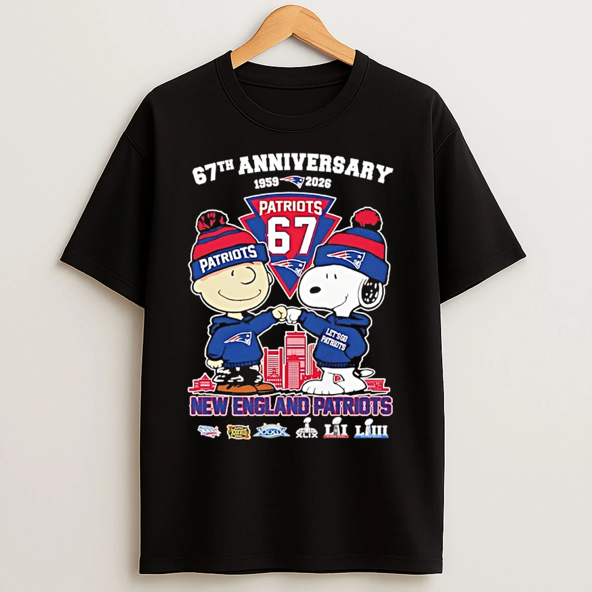 Classic Peanuts X New England Patriots 1959 2026 67th Anniversary 6x Super Bowl T Shirts
