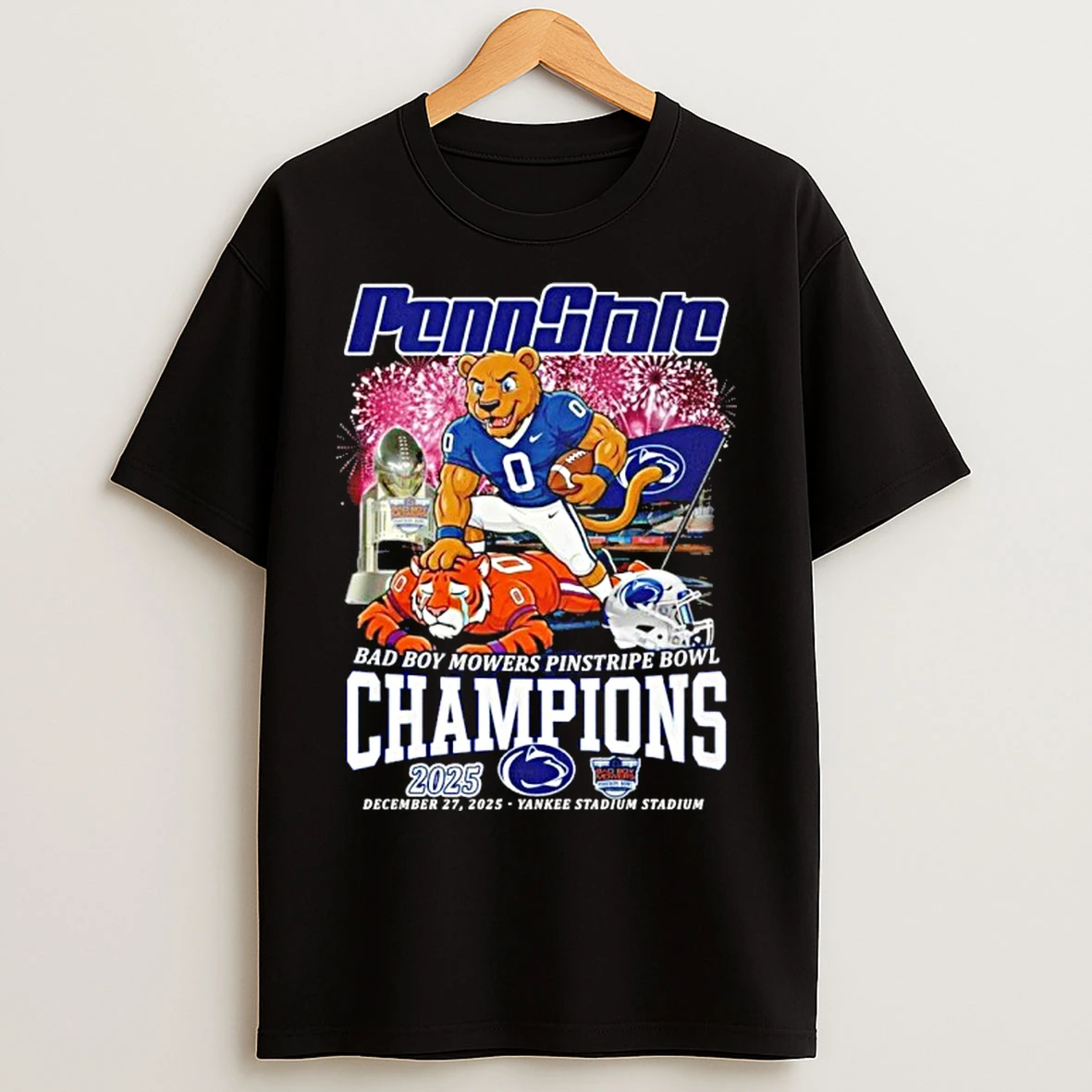 Classic Penn State 2025 Bad Boy Mowers Pinstripe Bowl Champions Mascot T Shirts