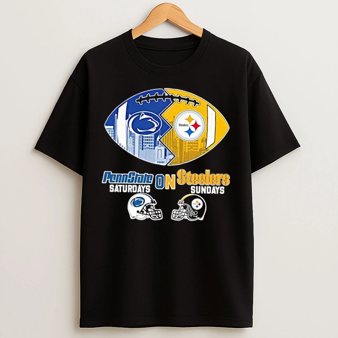 Classic Penn State Nittany Lions Saturdays On Pittsburgh Steelers Football Helmets Skyline T Shirts