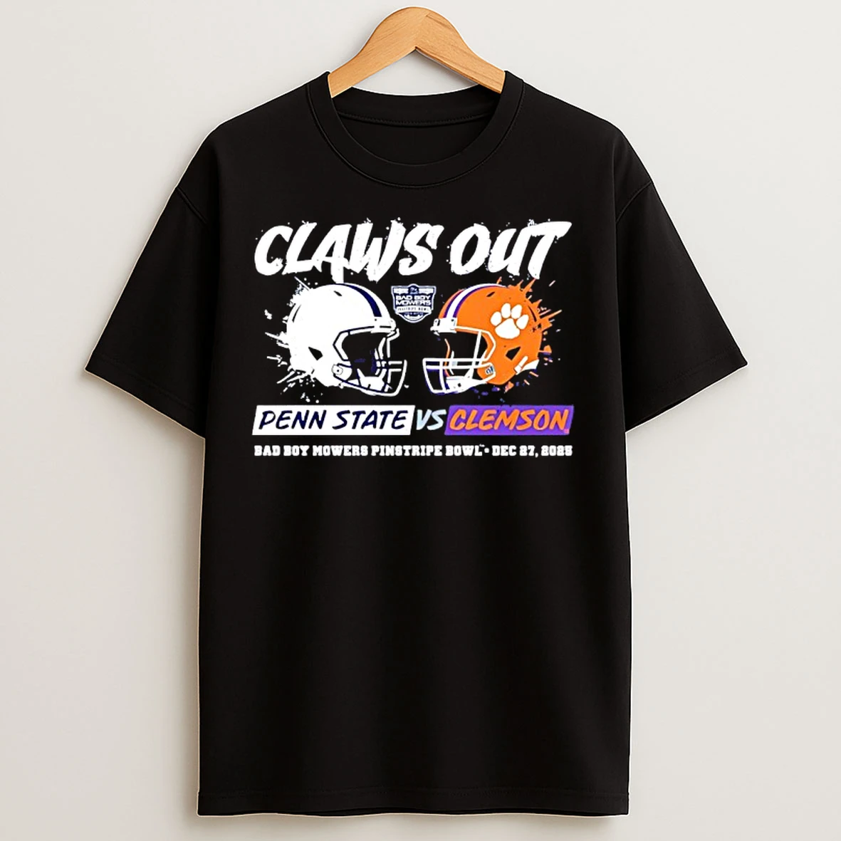 Classic Penn State Vs Clemson 2025 Pinstripe Bowl Claws Out Dueling Helmets T Shirts
