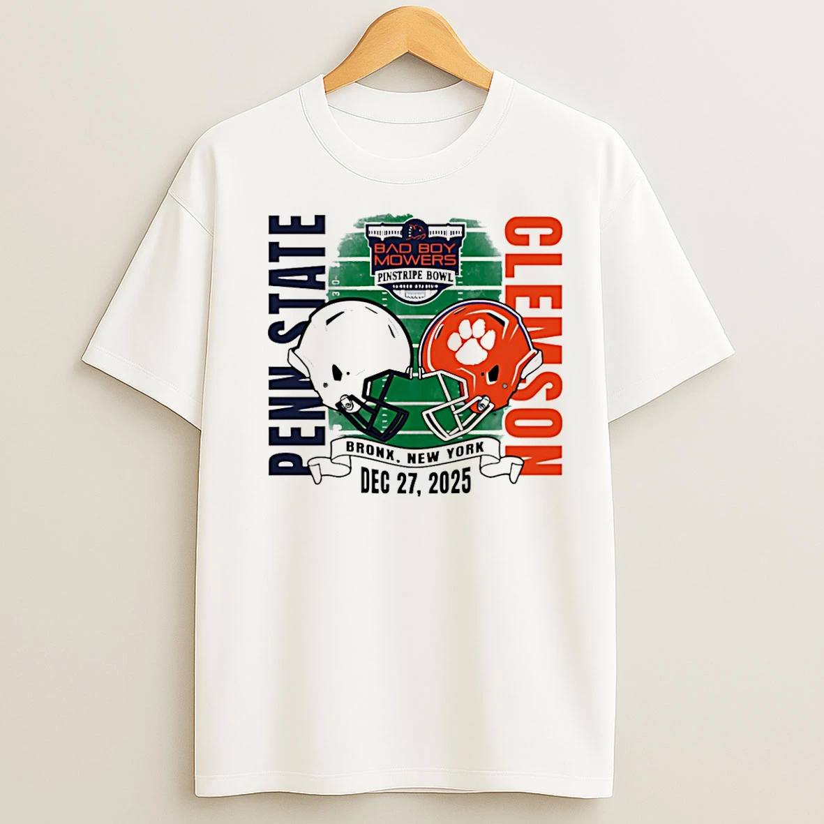 Classic Penn State Vs Clemson 2025 Pinstripe Bowl Dueling Helmet Christmas T Shirts
