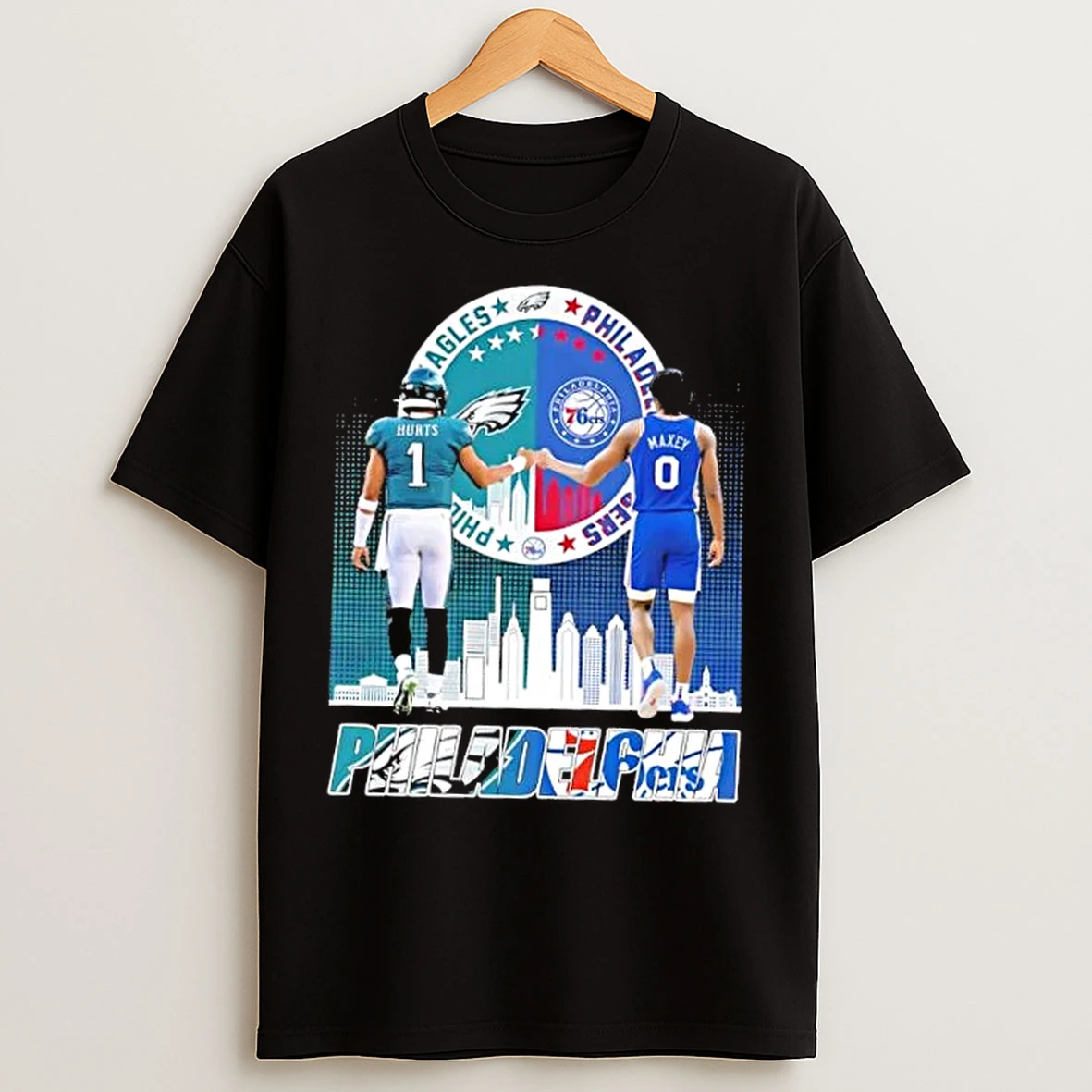 Classic Philadelphia City Sports Hurts Eagles X Maxey 76ers Signatures Skyline T Shirts