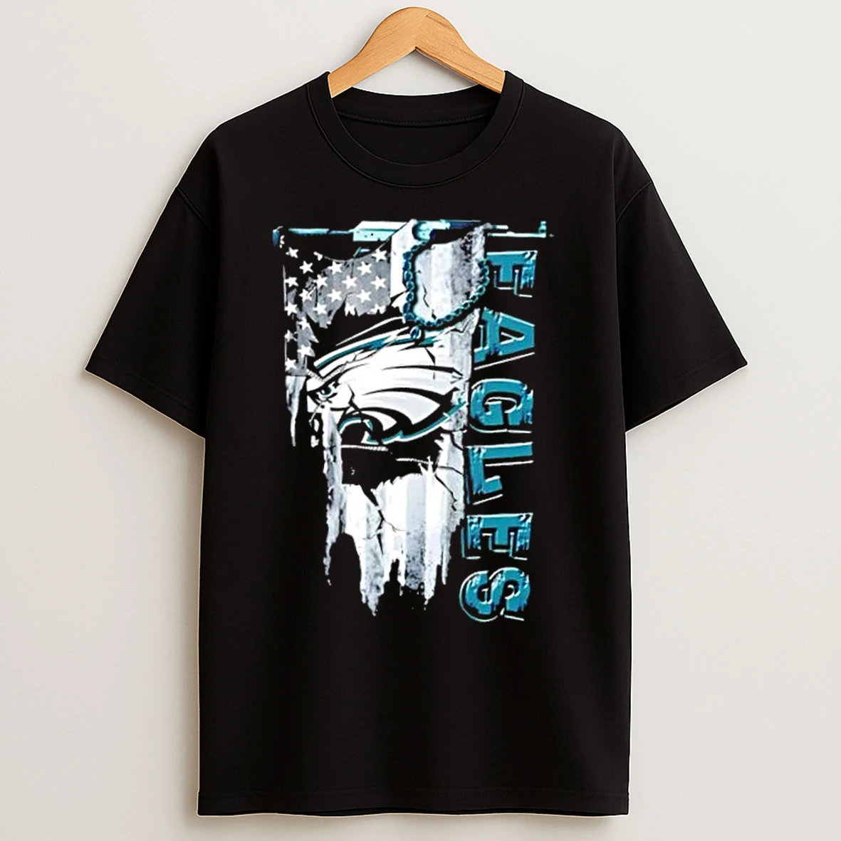 Classic Philadelphia Eagles Football Battle Shattered Usa Flag Rip Design T Shirts