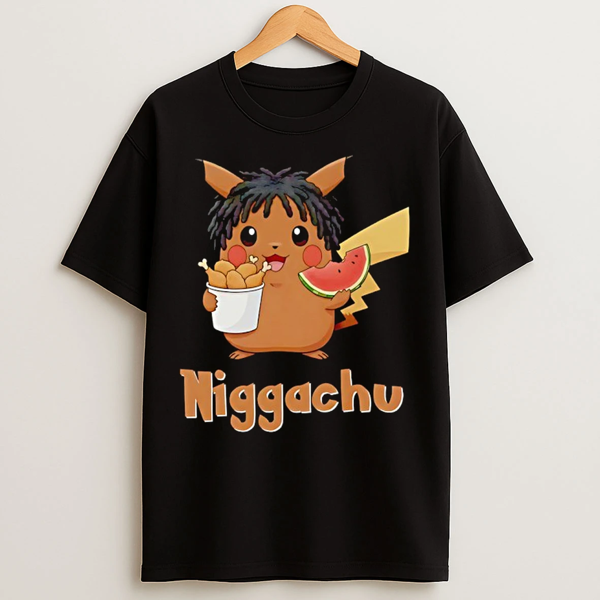 Classic Pikachi X Nigga Niggachu Eat Fried Chicken Drumsticks And Watermelon T Shirts