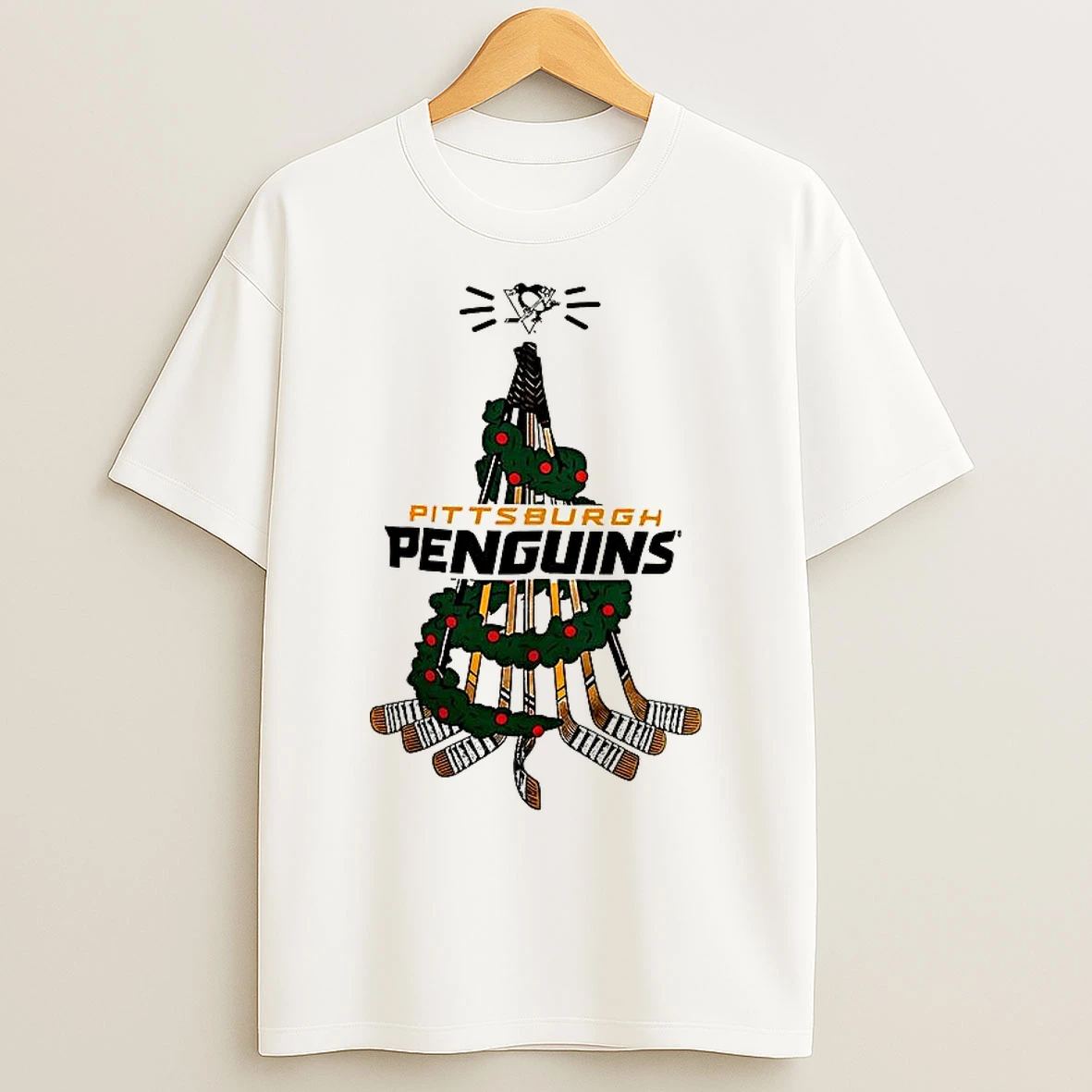 Classic Pittsburgh Penguins Stickmas Holiday Christmas Tree T Shirts