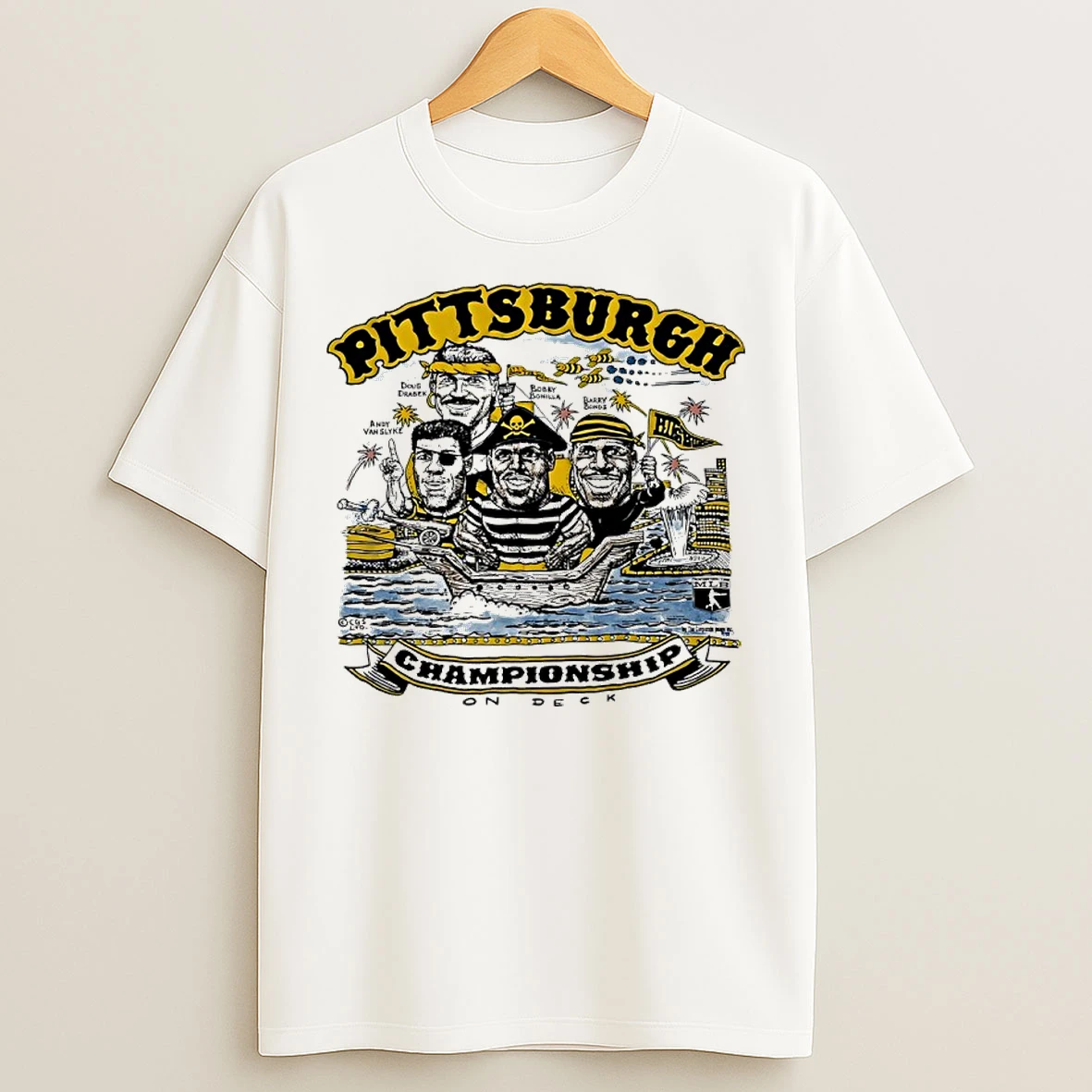 Classic Pittsburgh Pirates Doug Drabek Bobby Bonilla Barry Bonds Andy Van Slyke Championship On Deck Caricature T Shirts