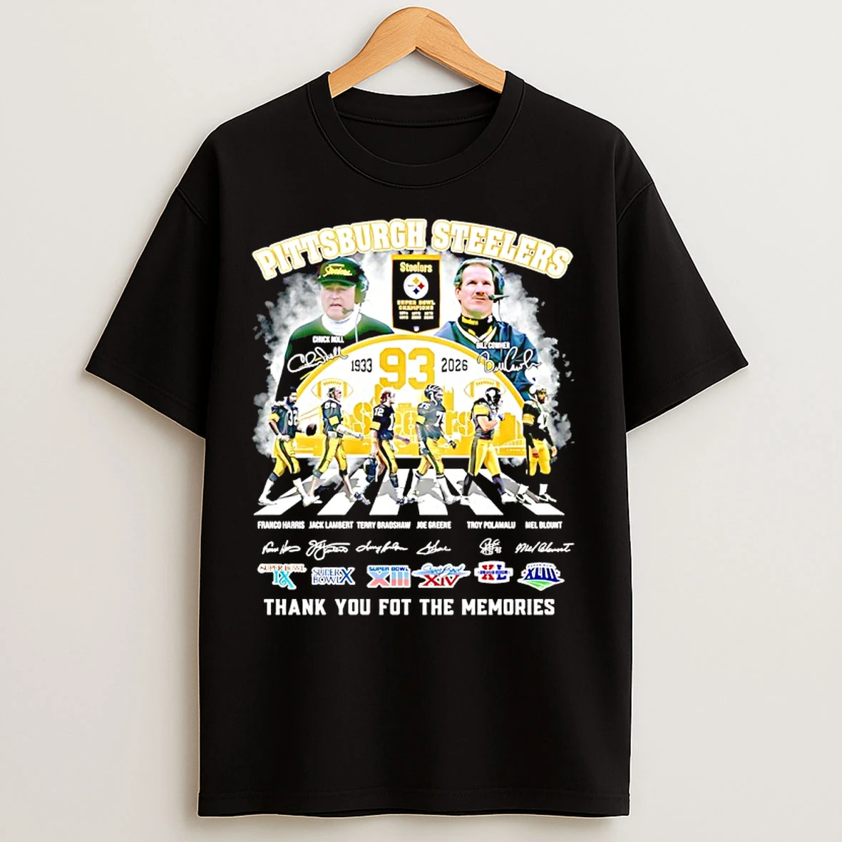 Classic Pittsburgh Steelers 93 Years 1933 2026 Thank You For The Memories Signatures T Shirts