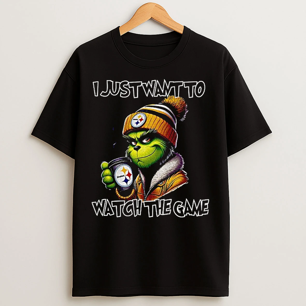 Classic Pittsburgh Steelers Grinch I Just Want To Watch The Game Christmas T Shirts