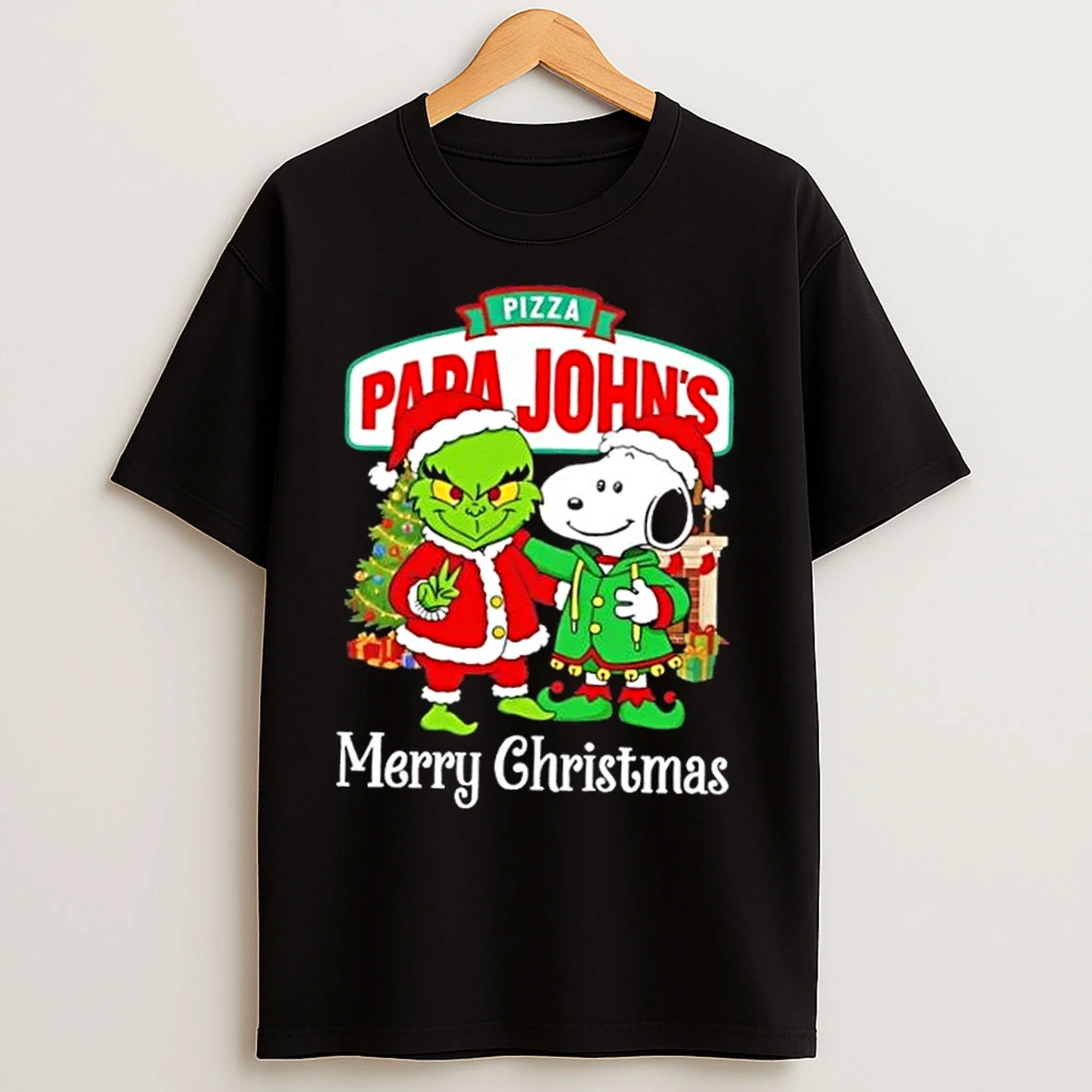 Classic Pizza Papa Johns X Grinch And Snoopy Merry Christmas T Shirts