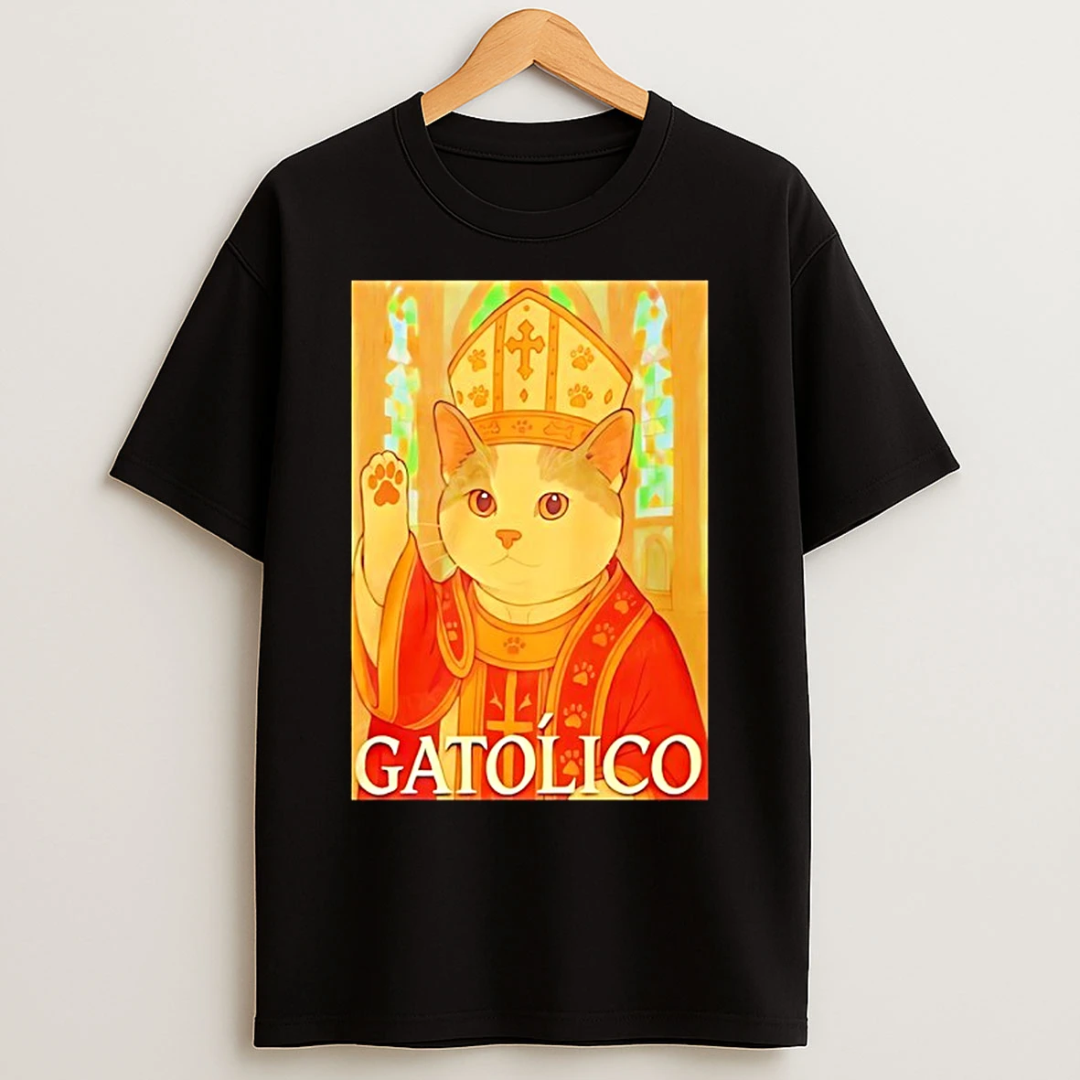 Classic Pope Cat Gatolico Funny T Shirts