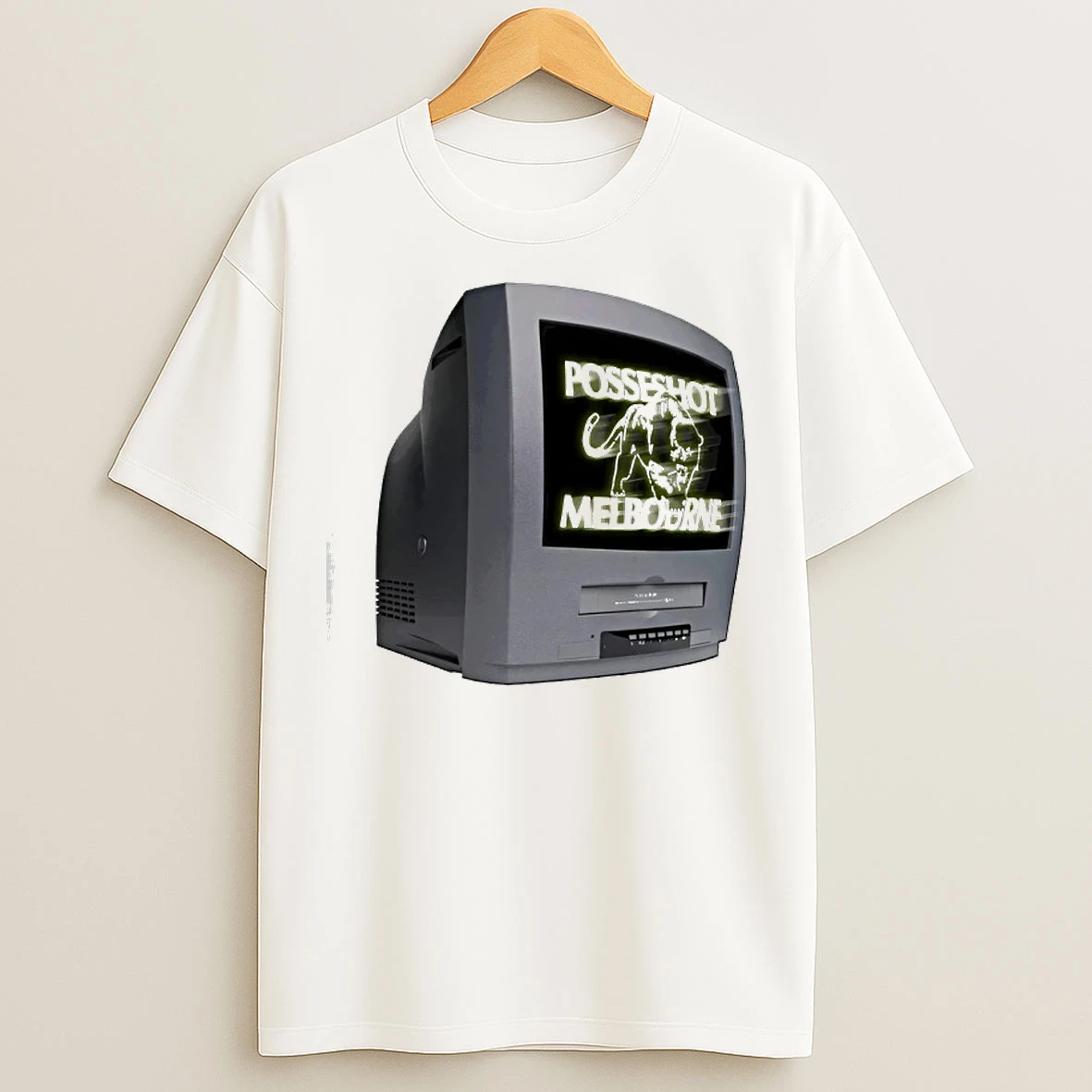 Classic Posseshot Melbourne Tv Glow Front Print T Shirts