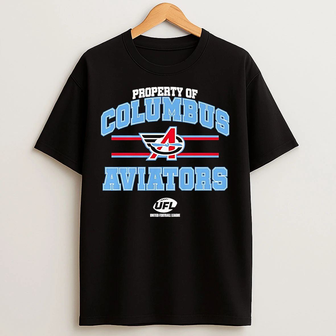 Classic Property Of Columbus Aviators Ufl Logo T Shirts