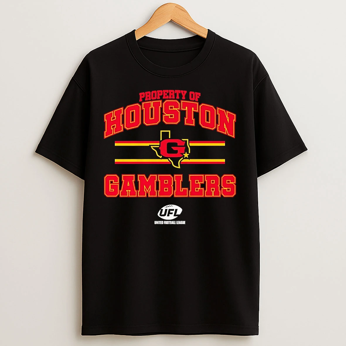 Classic Property Of Houston Gamblers Ufl Logo T Shirts